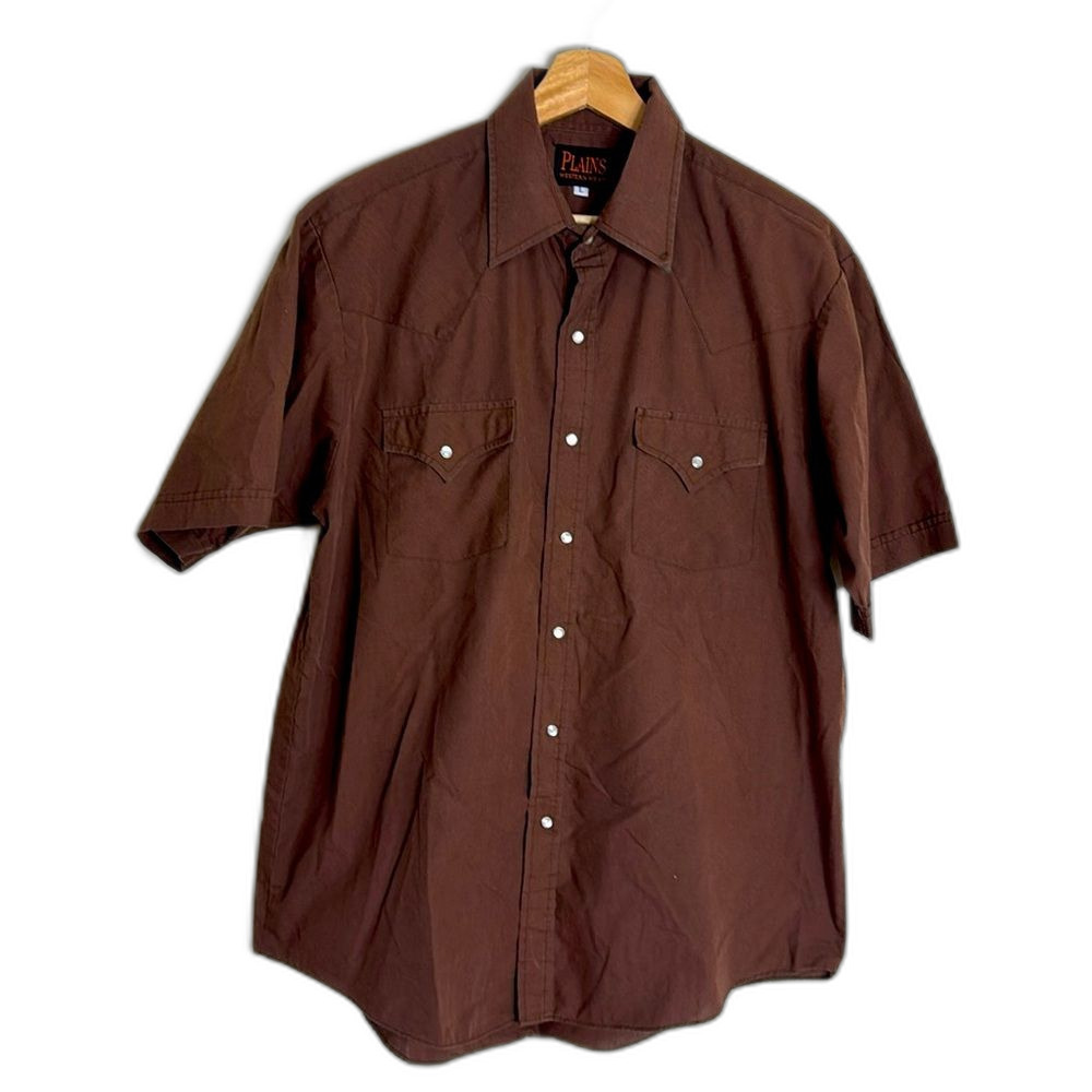 Vtg plains western wear men’s pearl snap‎ shirt with short sleeves size large
